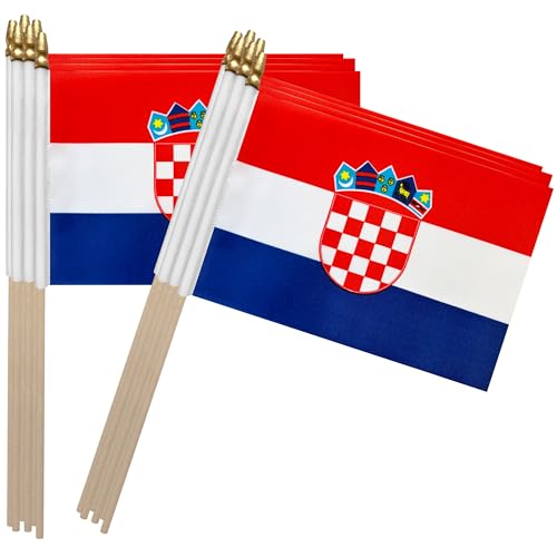 TSMD Croatia Stick Flag Croatian Small Mini Hand Held Flags,5x8 Inch,12 Pack