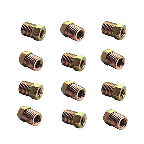 Dewhel 12Pcs 3/8-24 Inverted Flare Gold Zinc Tube Nut Fitting 3/16 Steel Brake Line Tubing #TOP1