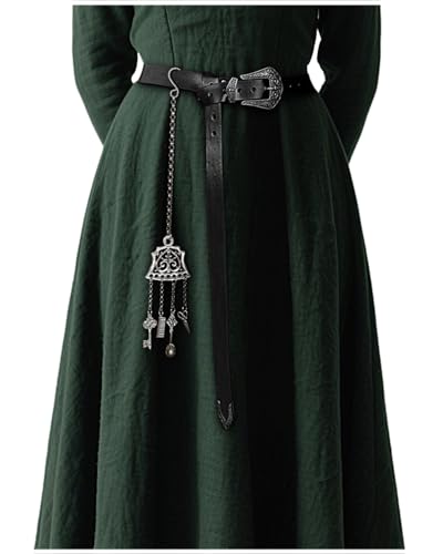 L'VOW Viking Leather Belt with Hanging Chain Set Renaissance LARP Accessory Medieval Cosplay