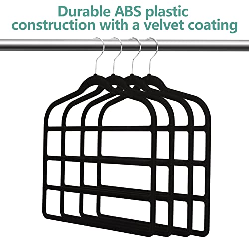 Velvet Pants Hanger Space Saving Non-Slip Pants Rack Hanger, Skirt Hangers Multiple Layers 360° Swivel Hook Velvet Clothes Hanger Closet Organizer For Jeans, Scarf And Tie, 4-Pack, Black #TOP5