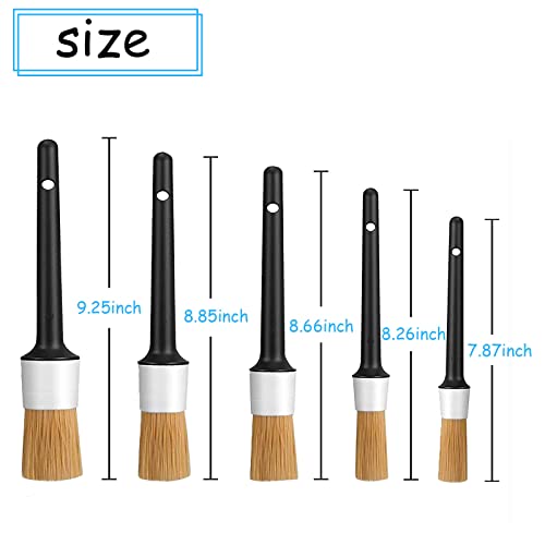 Sodcay Pack-5 Car Detailing Brush, Natural Boars Hair Car Cleaning Brushes, Soft Car Duster Detail Brush, Automotive Detailing Brushes For Cleaning Car Interior Dashboard Leather Seat (Black) #TOP1