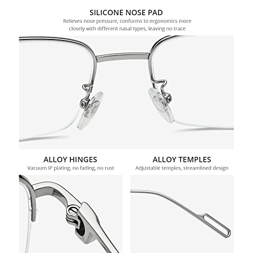 Image of HEPIDEM Vintage Style Rectangular Metal Eyeglasses for Men,Half Semi Rimless Square Optical Glasses Frame