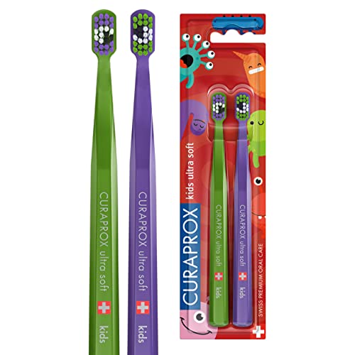 Curaprox CS Kids - Spazzolino da denti manuale Special Edition: Little Bacterias, 2 pezzi, ultra morbido, per bambini