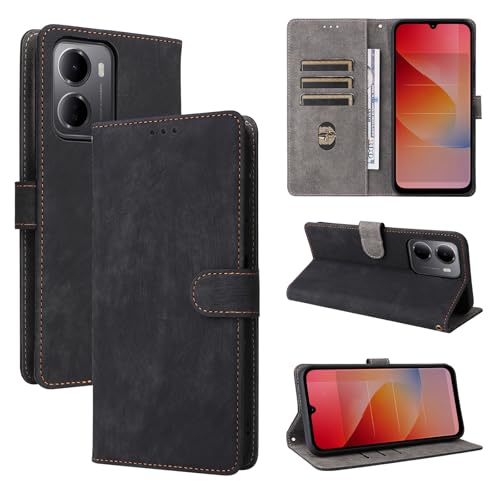Rfvzubemok Compatible with Redmi A7 Pro 4G Flip Kickstand Magnetic Snap-Closure Card Slot Phone Case Black