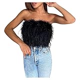 LUNULE Damen Crop Tops Modisch Feder Camisole Vest Sexy Wickeln Bandeau Tank Top Ärmellos Spaghetti Sommershirt für Frauen und Mädchen Sommer Basic Weste Bauchfrei Rückenfrei Tanktops Damen Vest