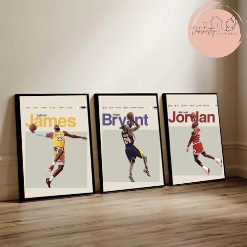 Image of DAKSHESTRY ARTWORKS Set of 3 Basketball Player Wall Art Prints - Motivational Sports Action Framed Posters for Living Room Bedroom Office Gaming Room Decor (A4 8x12 Inch, Black Frame)