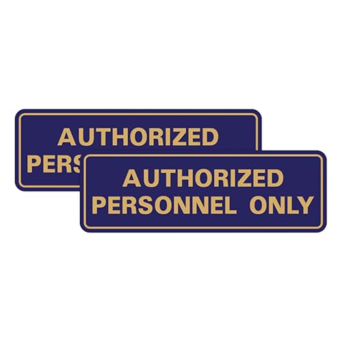Standard AUTHORIZED PERSONNEL ONLY Wall or Door Sign - Secure Access Control - Easy Installation - Blue/Gold - Medium (2 Pack)