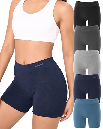 Image of BAMBOO COOL Womens BoyShorts Underwear Seamless Boxer Briefs Mid Rise Full Coverage Breathable Stretch Ladies Panties 5 Pack
