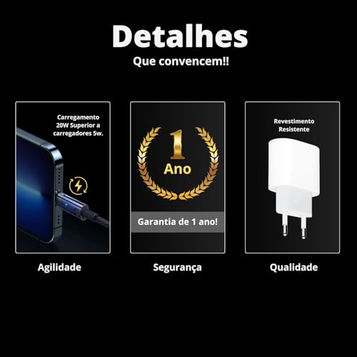 Carregador completo 20w Super Rápido USB-C para iPhone 15, 15Pro, 16, 16Pro