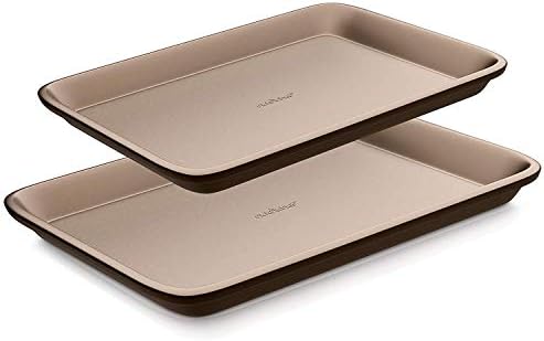 NutriChef Nonstick Cookie Sheet Baking Pan | 2pc Large and Medium Metal Oven Baking Tray - Professional Quality Kitchen Cooking Non-Stick Bake Trays w/ Rimmed Borders, Guaranteed NOT to Wrap
