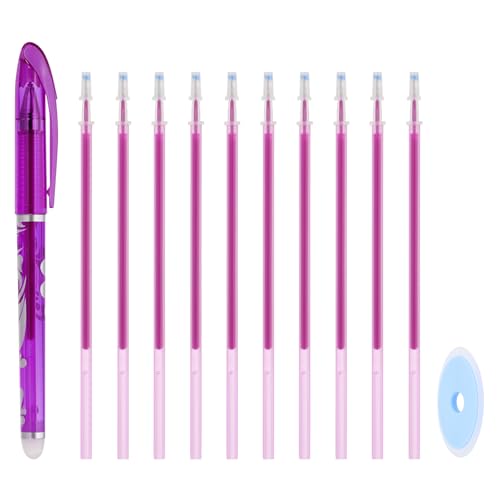 PATIKIL Bolígrafos De Gel Borrables Con 10 Recambios Y 1 Borrador, Bolígrafos Termoborrables De 0.5mm Para Tinta Morada Marcadores De Tela Para Coser Acolchar Planificar Escribir