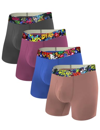 CHUAKIN Mens Underwear Boxer Briefs Bamboo Viscose Trunks Breathable and Cool with Fly Underwear for Men (4 or 7 Pack)