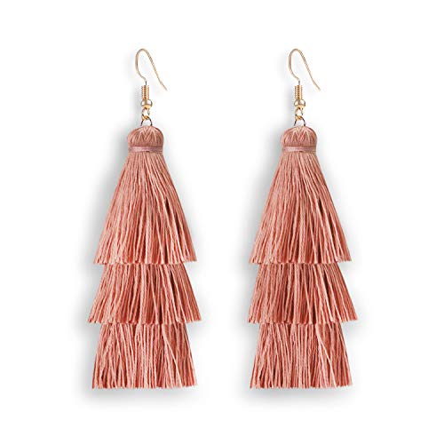 Jugalstar Colorful Tassel Earrings 3 Tier Layered Bohemian, Eardrop Big Dangle Drop Fashion Jewelry Earrings for Women Holiday (Purple)