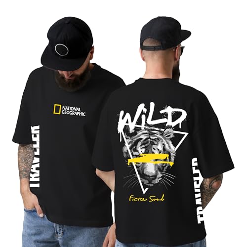 Image of DUDEME: National Geographic Oversized T-Shirts | Round Neck Typographic Printed 100% Cotton Tshirts for Men and Women