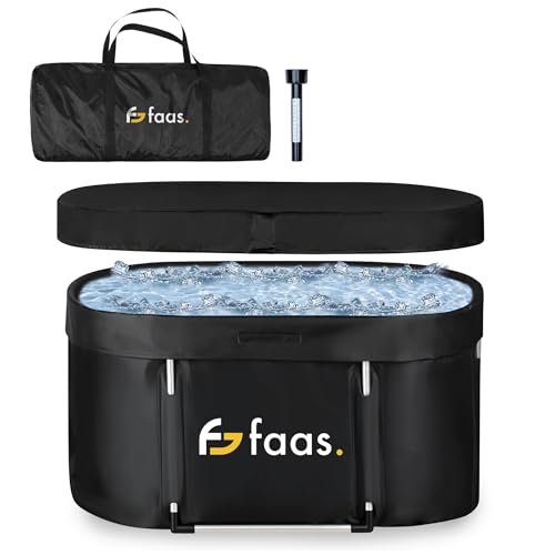 Faas IJsbad XL 420L – Opvouwbaar Zitbad voor Volwassenen – Inclusief Deksel, Afvoerpijp & Accessoires – Ice Bath – Draagbaar, Duurzaam PVC, Eenvoudig op te Zetten – Zwart