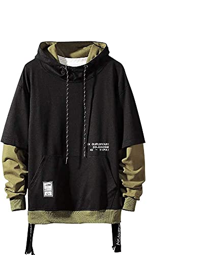 Sweat à capuche patchwork homme hip-hop mode urbaine à couleur contrastée