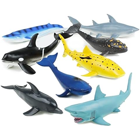 Boley Great Sea Creatures 8-Pack: 7-10" Soft Plastic Ocean Animal Figurines - Realistic Shark, Whale, Dolphin Toys - Educational & Sensory Playset for Kids, Party Favors, Classroom Supplies Cover