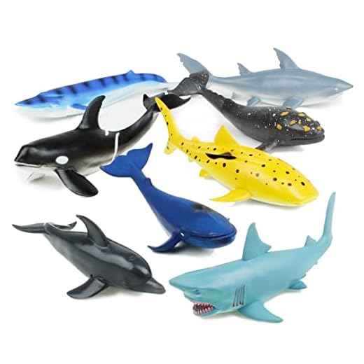 Boley Great Sea Creatures - 8 Pack 7-10" Long Soft Plastic Ocean Animals Toy Set - Shark, Whale, and Dolphin Animal Figurines - Sea Creature Toddler Sensory Toys and Party Favors for Kids