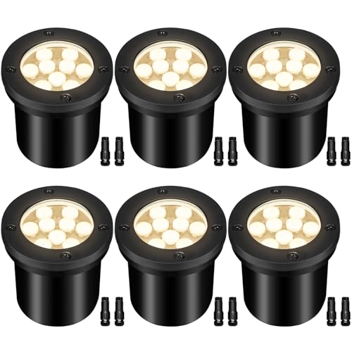 9W Low Voltage Landscape Lights, AC/DC 12-24V In-Ground Lights IP68 Waterproof 2700K Warm White Outdoor Well Lights for Yard Pathway Driveway Deck(6 Pack) Warm White 9W,6 PACK