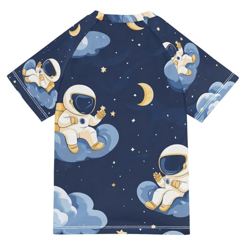 Boys Swing Shirts Astronaut Star Cartoon Lunar Rashguard Short Sleeve Kids T-Shirts Sun UPF 50+2