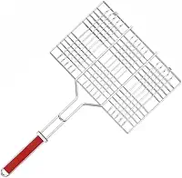 Grelha Dupla para Churrasco Antiaderente Aço Inox Dobravel Churrasqueira Peixe Não Gruda Resistente para Peixe Carnes e Aves(31x25CM)