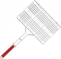 Grelha Dupla para Churrasco Antiaderente Aço Inox Dobravel Churrasqueira Peixe Não Gruda Resistente para Peixe Carnes e Aves(31x25CM)