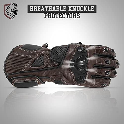 Riparo Genuine Leather Full Gauntlet Motorcycle Gloves Street Riding Gloves Hand Protection With Mobile Phone Touchscreen Motorbike Racing Cruiser Glove (Medium, Brown) #TOP6