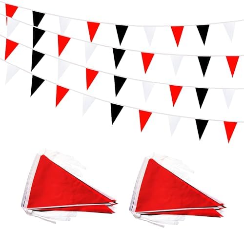 Amazon.com: Rotenl 100 Feet 60 Pcs Red White and Black Pennant Banner ...