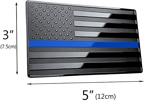 Image of US Black Flag Auto Car Fender Emblem for Cars Trucks Laptop Walls (5 inchx3 inch, Black with Blue Line)