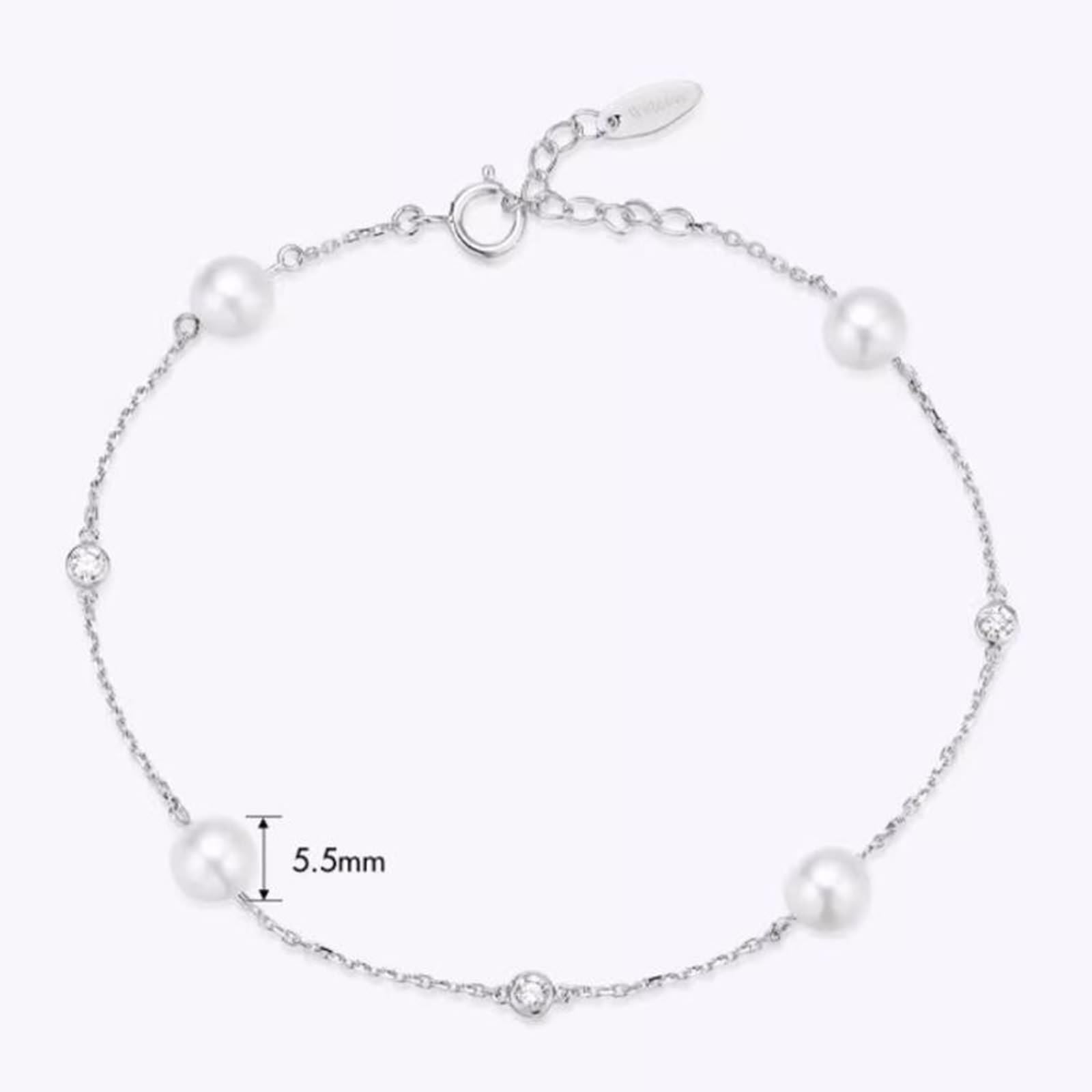 Armbänder 9K/14K/18K Weißgold Echte Goldschmuck, Weiß Perle 5.5-6mm Armreifen Rundschliff, Moissanit Armreif Damen 18/14/ 9 Karat Gold