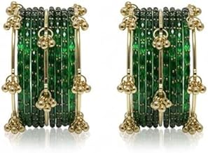 AGPTEK Kashmiri Ghangharoo Glass Bangle Set for Women| Light Weight Bangles | Traditional Transparent Fancy Glass Chudi Set for Wedding, Party(Set Of 18)