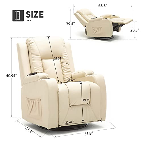 Comhoma Recliner Chair Massage Rocker With Heated Modern Pu Leather Ergonomic Lounge 360 Degree Swivel Single Sofa Seat With Drink Holders Living Room Chair Cream #TOP1