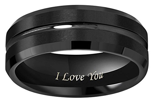Crownal 4Mm 6Mm 8Mm Black Tungsten Wedding Band Ring Men Women Beveled Edges Polished Grooved Center Engraved I Love You Size 3.5 To 17 (8Mm,17) #TOP1
