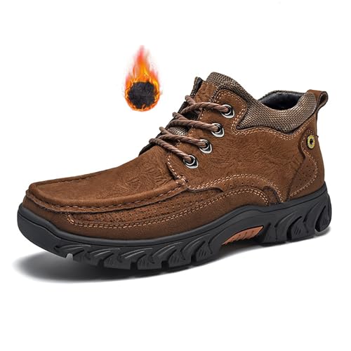 Men's Leather Orthopedic Casual Ankle Boots Classic Lace Up Comfortable Arch Support Anti-slip Platform Hiking Booties Fall Winter Outdoor Trekking Climbing Walking Boots