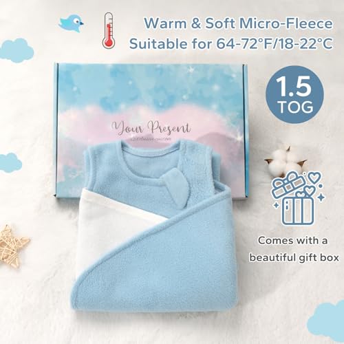 Image of ZIGJOY Swaddle Sleep Sack Newborn 1.5 Tog Fleece Wearable Blanket Baby 0-6 Months - Lightweight MicroFleece Winter Sleeping Sacks Bag for Infant Girl Boy Gifts, Blue