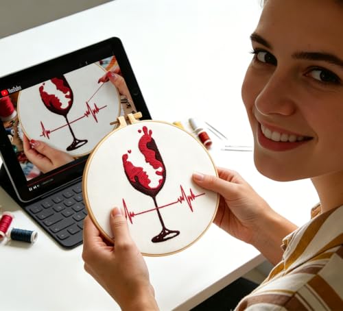 Image of Couple Embroidery Kits for Beginners Adults, Abstract Face Embroidery Starter Kit, Hand Stamped Cross Stitch Kits for Adults Anniversary Valentine's Day Gifts, Embroidery Hoop, Thread & Video Tutorial