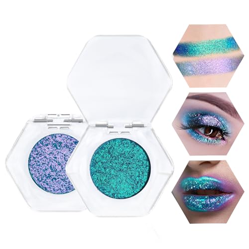Prreal 2 ombretti con glitter camaleonte – evidenziatore multicromo, tavolozza metallizzata altamente pigmentata, lunga durata – regalo di trucco (03 + 12)