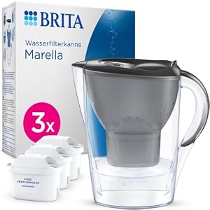 BRITA Wasserfilter-Kanne MAXTRA Marella, 3x Pure Performance Kartusche