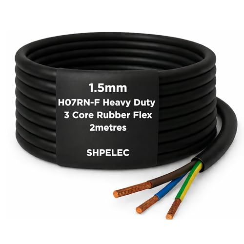 Image of SHPELEC® H07RN-F Rubber Flexible Power & Control Lead 3 Core 1.5mm² – Heavy Duty Industrial Use for Outdoor & Workshop Applications – Oil, Water & UV Resistant - 2m
