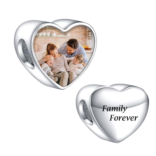 NINGAN Colgante FotográFico Personalizado De Compatible Con Collar De Pulsera De Plata Esterlina 925 Cuentas Con PatróN De CorazóN Especialmente DiseñAdas Para Mujeres (Familia Siempre)