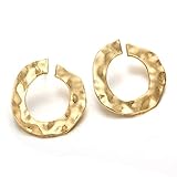 Joyería para mujer Pendientes de plata, Pendientes redondos grandes geométricos chapados en color dorado simple Gota hueca Novia europea, Esposa,