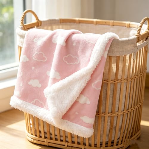 Image of TL Care Heavenly Soft Chenille Sherpa Receiving Blanket (30 inch x 35 inch), 3D Pink, Warm and Cozy for Boys and Girls, Ideal for Baby Carrier, Stroller, and Travel