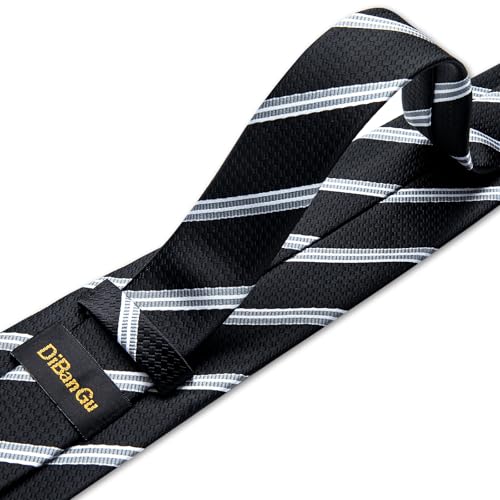 Image of DiBanGu Striped Tie Set for Men Silk Woven Plaid Necktie and Pocket Square Cufflinks Business Wedding