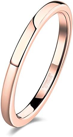 TRUMIUM 2mm Women Tungsten Rose Gold Wedding Band Ring Thin Plain High Polish Comfort Fit Size 6
