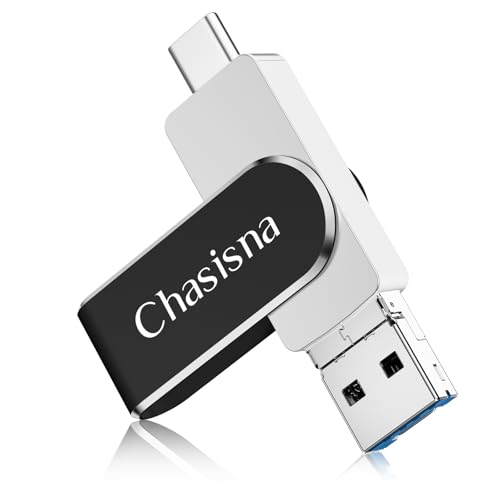 Chasisna Pendrive Phone de 128 GB, Pendrive para Phone 3 en 1,Pen Drive Phone, Pad, Tabletas, PC y Teléfonos Android con USB C，Memoria Externa Phone para Guardar Más Fotos Vídeos（Negro）