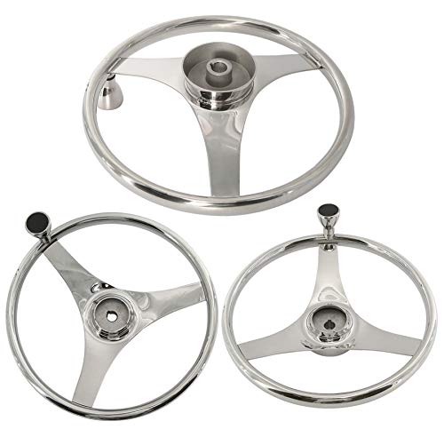 Yaegarden Stainless Steel Marine Boat Steering Wheel, 13-1/2" Dia 3 Spoke Sports Steering Wheel With Finger Grip & Control Knob(7300S1 Knob) (13.5'') #TOP3