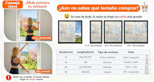 Miniatura 7 de Daruite Vinilos Para Cristales Vinilo Ventana Con Efecto Arcoíris 3d Decoración Electroestática Anti-Ultravioleta Lámina Privacidad Ventana Adecuado Para Oficina, Dormitorio 60x200cm