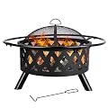 Red Mountain Valley 30'' Outdoor Wood Burning Fire Pit, 2-in-1 Large Round Fire Pit for Outside, Outdoor Fireplaces with Spark Screen, Fire Poker, Cover, Ideal for Patio, Backyard, Camping, Picnic