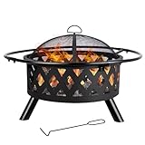 Red Mountain Valley 30'' Outdoor Wood Burning Fire Pit, 2-in-1 Large Round Fire Pit for Outside, Outdoor Fireplaces with Spark Screen, Fire Poker, Cover, Ideal for Patio, Backyard, Camping, Picnic