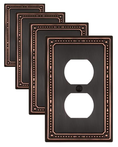 ZILLSEA 4-Pack Aged Bronze Outlet Covers, Metal Duplex Wall Plates for Electrical Outlets, Light Switches, Decorative Pearl Receptacle Covers, 1 Gang, 3.15''*4.88'', Midsize